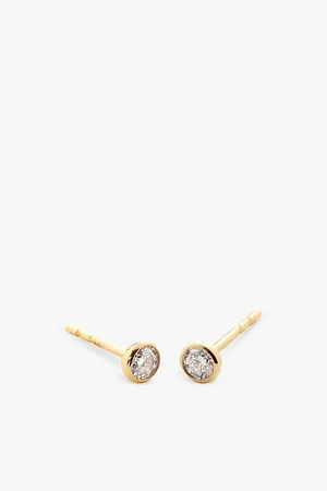 Monica Vinader Womens Solitaire 18ct -Plated Vermeil Sterling-Silver and 0.082ct Brilliant-Cut Lab-Grown Diamond Stud Earrings