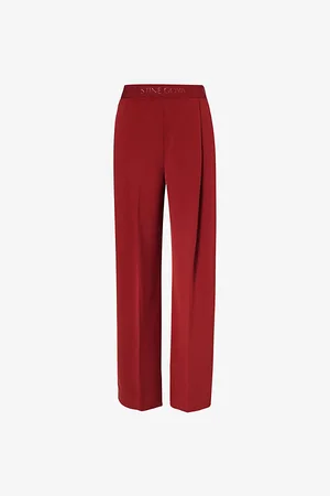 STINE GOYA Womens Two-Slip-Pockets Pleated Wide-Leg High-Rise Stretch-Polyester Trousers