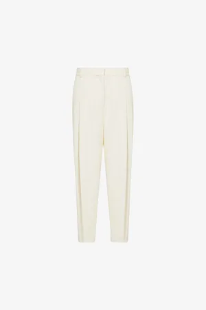 Totême Womens Pleated Two-Slip-Pockets Wide-Leg High-Rise Wool-Blend Trousers