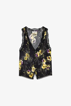 Zadig & Voltaire Womens Floral-Print Rhinestone-Embellished Crepe Top