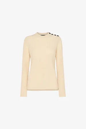 Whistles Womens Buttoned-Shoulder Longline Ribbed Wool Jumper