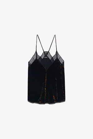 Zadig & Voltaire Womens Christy Lace-Trim Velvet Camisole Top