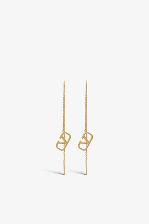 VALENTINO GARAVANI Womens Vlogo Logo-Plaque Gold-Tone Brass Pendant Earrings