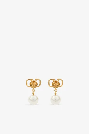 VALENTINO GARAVANI Womens Vlogo Brass and Pearl Earrings