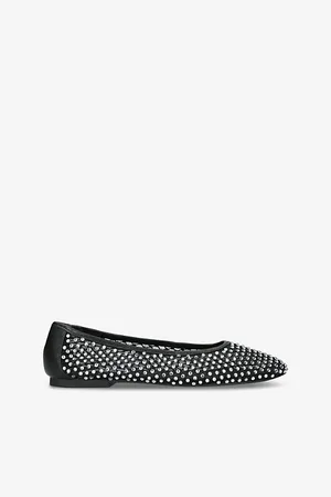 Steve Madden Womens Auden Stud-Embellished Leather Ballerina Shoes