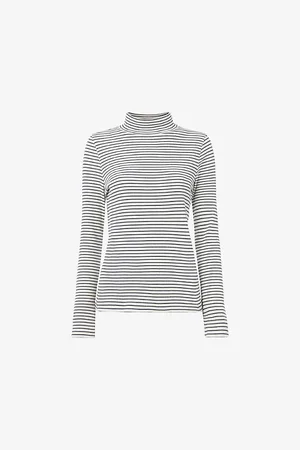Whistles Womens Stripe-Pattern High-Neck Stretch-Cotton Jumper