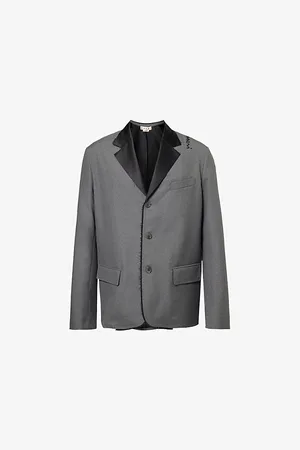 Marni Mens Embroidered Frayed-Trim Virgin-Wool Blazer