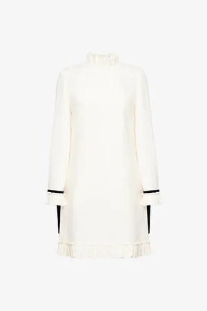 VALENTINO GARAVANI Womens Frilled Long-Sleeves Wool and Silk-Blend Mini Dress