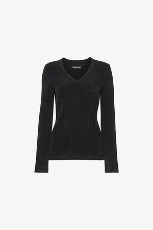 Whistles Womens V-Neck Chenille-Textured Stretch-Knit Jumper