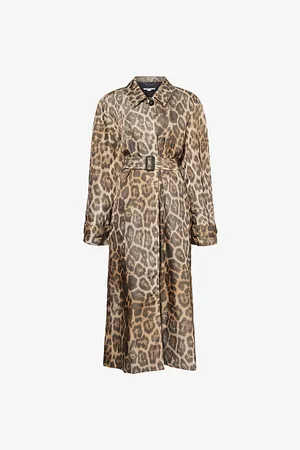 Stella McCartney Womens Leopard-Print Belted Relaxed-Fit Woven Coat