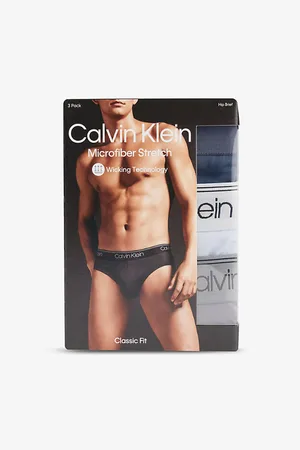 Calvin Klein Mens Microfiber Stretch Classic-Fit Low-Rise Pack Of Three Stretch-Jersey Briefs