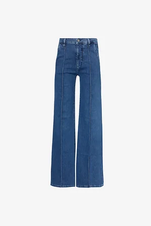 Frame Womens The Pintuck Flared Straight-Leg Mid-Rise Stretch-Denim Blend Jeans