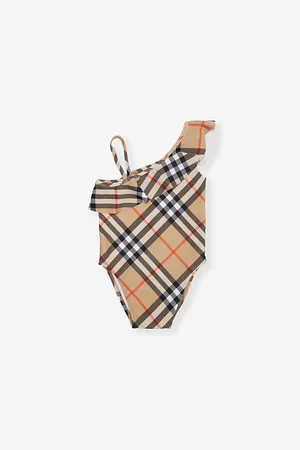 Burberry Asymmetric-Neck Check-Print Swimsuit 12 Months-2 Years