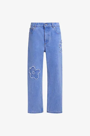 Marni Womens Floral-Embroidered Straight-Leg Mid-Rise Jeans