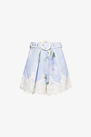 ZIMMERMANN Womens Everley Tuck Floral-Pattern Linen Shorts