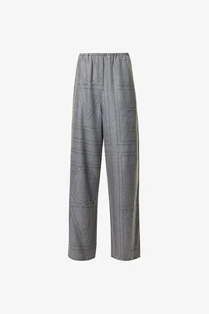 Totême Womens Elasticated-Waistband Flannel-Texture Straight-Leg Mid-Rise Modal Trousers