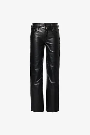 Mother Womens The Smarty Pants Skimp Straight-Leg High-Rise Recycled Leather-Blend Trousers