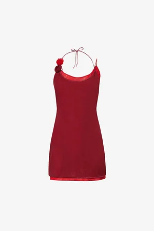 Oseree Womens Rose Rose-Design-Appliqué Stretch-Woven Mini Dress