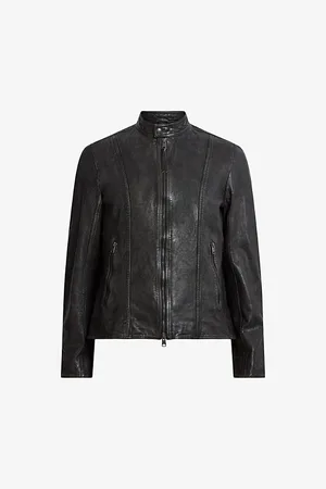 AllSaints Mens Murphy Tab-Collar Regular-Fit Leather Jacket