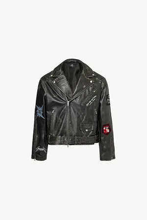 Represent Mens x Metallica Zip-Pockets Relaxed-Fit Leather Jacket