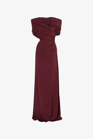 Stella McCartney Womens Draped Open-Back Stretch-Satin Maxi Dress