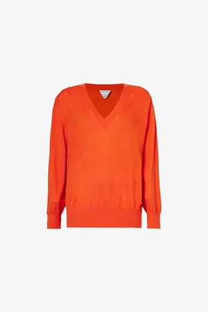 Bottega Veneta Womens V-Neck Brand-Embroidery Cashmere Jumper