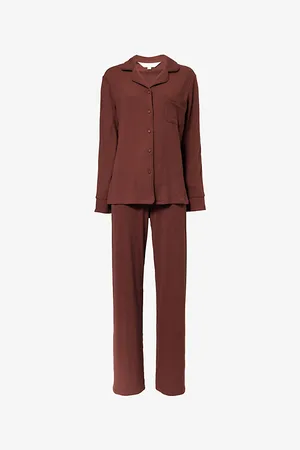 THE NAP CO Womens Ribbed Wide-Leg Stretch-Woven Pyjama Set