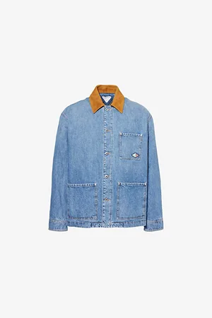 Bottega Veneta Mens Contrast-Collar Embroidered-Branded Regular-Fit Denim Jacket