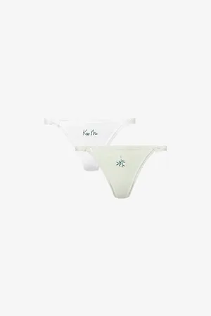 Lounge Underwear Womens Ribbed Lace-Embroidery-Trims Pack Of Two Stretch-Woven Thongs