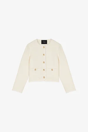 Maje Womens Round-Neck Button-Down Cotton and Wool-Blend Blazer