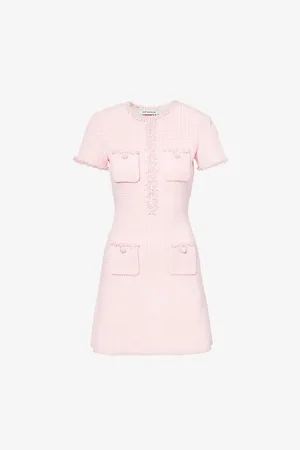 Self-Portrait Womens Bead-Embellished Short-Sleeve Knit Mini Dress