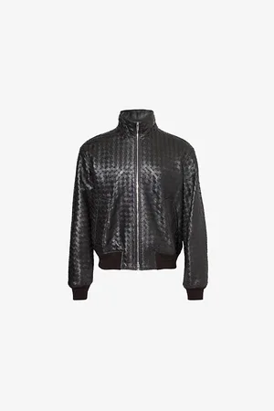 Bottega Veneta Mens Intrecciato Stand-Collar Regular-Fit Leather Jacket