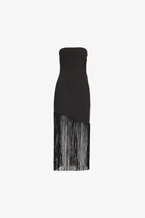 Pretty Lavish Womens Eliana Fringed-Hem Stretch-Woven Midi Dress