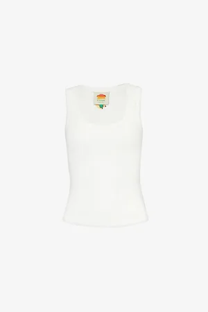 Farm Rio Womens Sleeveless Embroidered-Motif Stretch-Cotton Top