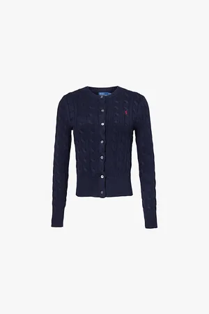 Ralph Lauren Womens Brand-Embroidery Cable-Knit-Pattern Cotton Cardigan