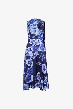 Erdem Womens Sleeveless Tassel-Trim Satin Midi Dress