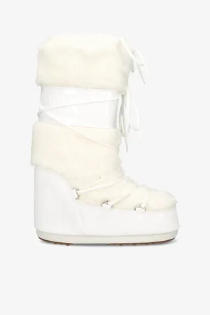 Moon Boot Womens Icon Lace-Front Faux-Fur Snow Boots