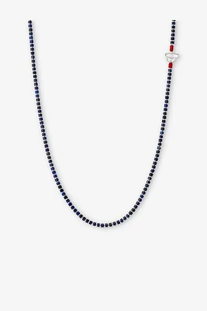 MIANSAI Mens Kato Sterling-Silver and Lapis Beaded Necklace