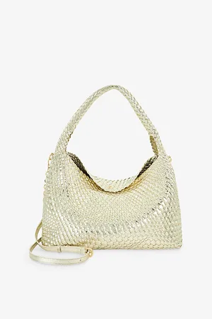 Dune Womens Deliberate Large Metallic Woven Shoulder Bag