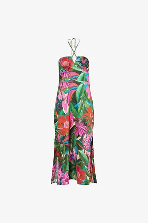 Farm Rio Womens Halterneck Printed Cotton Midi Dress