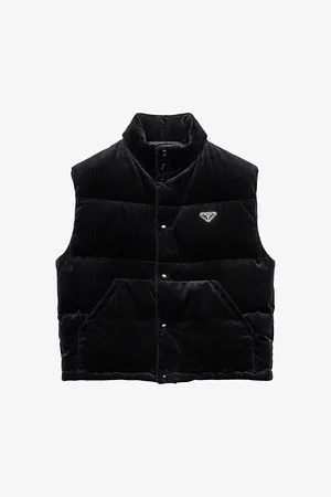 Prada Mens Logo-Badge Funnel-Neck Corduroy Quilted Gilet