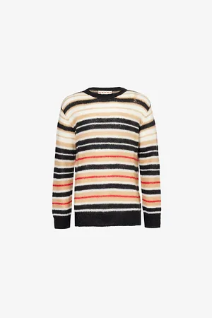 Marni Mens Striped-Print Crew-Neck Relaxed Fit Wool-Blend Jumper