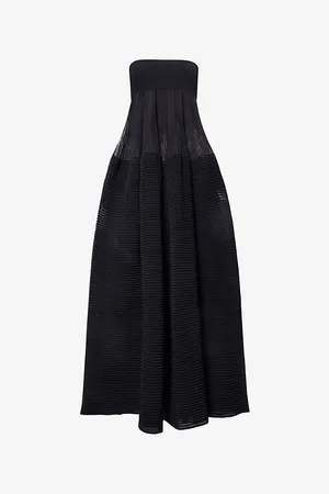 Alaïa Womens Bustier Strapless Open-Knit Midi Dress