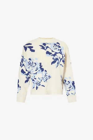 Max Mara Womens Fabian Floral-Intarsia Cotton-Blend Knitted Jumper