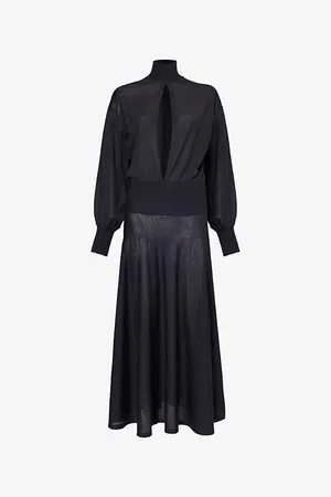 Alaïa Womens Slit-Front Long-Sleeve Fine-Knit Wool Maxi Dress