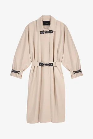 Maje Womens Contrast-Buckle Long Organic-Cotton Trench Coat