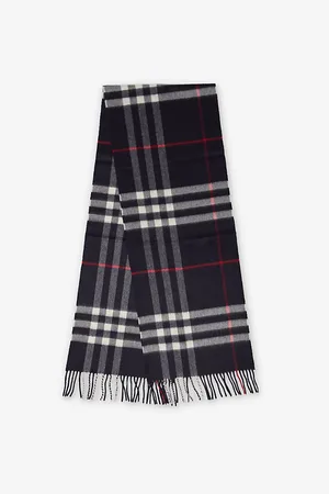 Burberry Womens Check-Print Fringed Cashmere Scarf