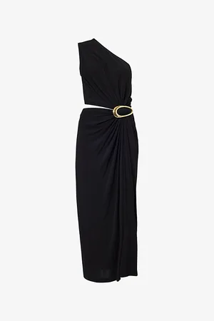 Bottega Veneta Womens Asymmetric Buckle Jersey Midi Dress