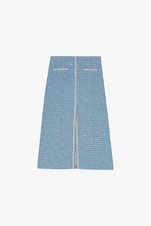 Maje Womens Side-Pocket Tweed Woven Midi Skirt