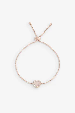 APM Monaco Womens Heart-Charm 18ct -Plated Brass, Zirconia and Pink Nacre Bracelet